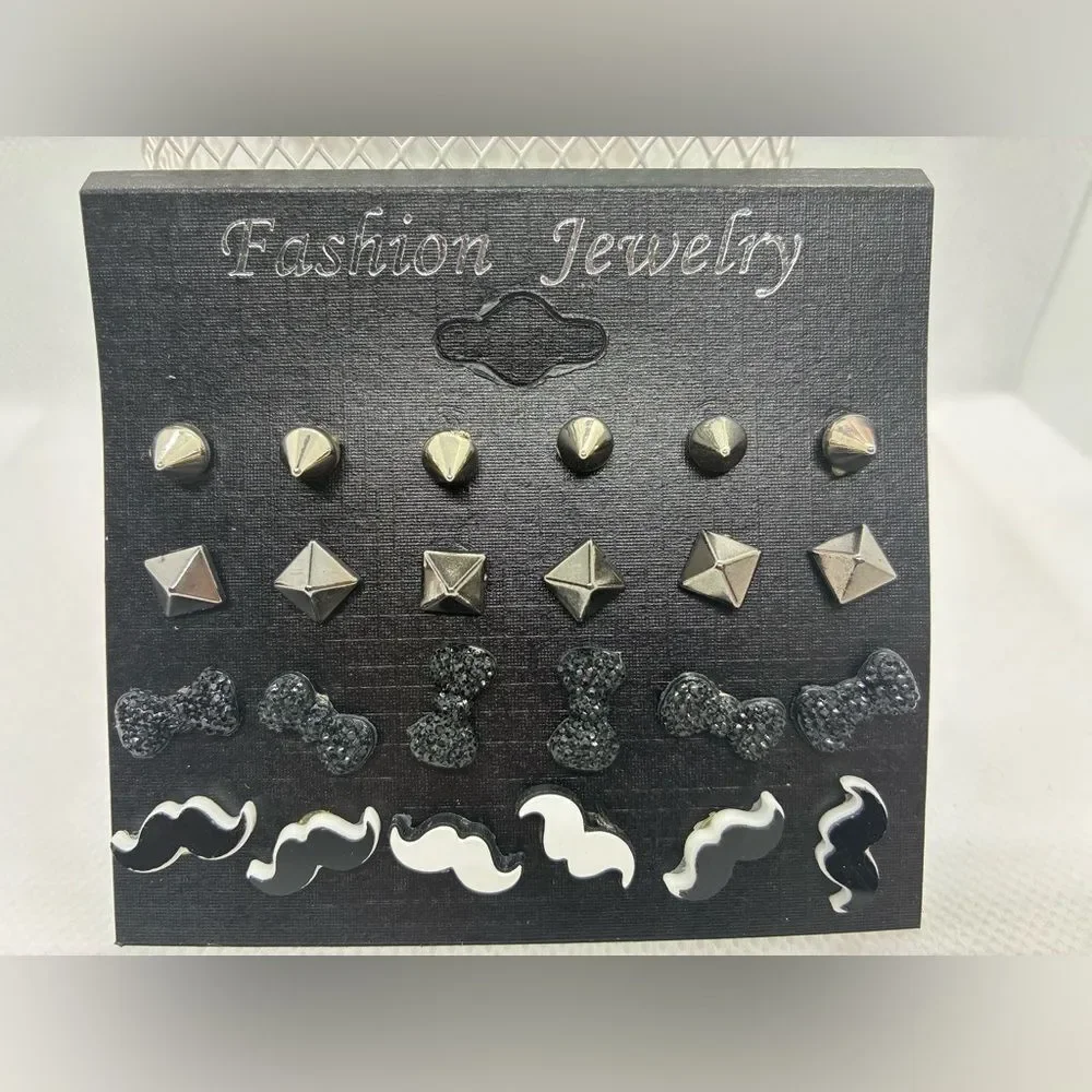 12pc Black and Silver Stud Earring Set New ✨ Pretty Picks Exclusive
